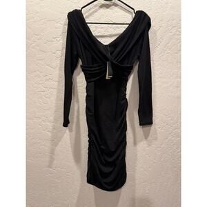 Monrow Sweater Knit Midi Dress with ruching Old Money Resort XL Black